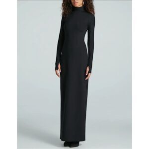 Commando x Fisher Black Neoprene Long Sleeve Turtleneck Maxi Dress X-Small $498